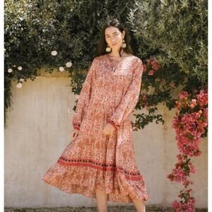 Natalie Martin Elisha Midi Dress Pink Dahlia Boho Maxi Long Extra Small XS